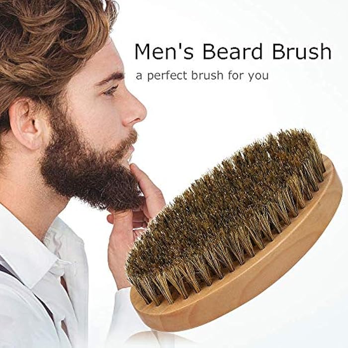 walmeck Men's Firm Bristles Beard Brush with Wooden Handle for Taming and Softening Facial Hair Skin Care & Beard Grooming (Palm Size) - Image 3